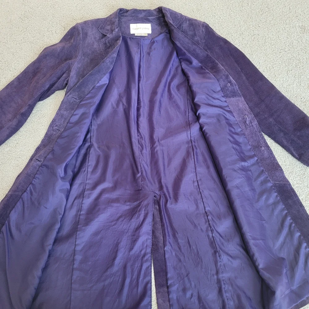 Margaret Godfrey VTG Purple Suede Leather Long Jacket Boho Western Sz 12 - Picture 6 of 10